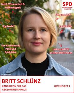 Wahlplakat Dr. Britt Schlünz, SPD